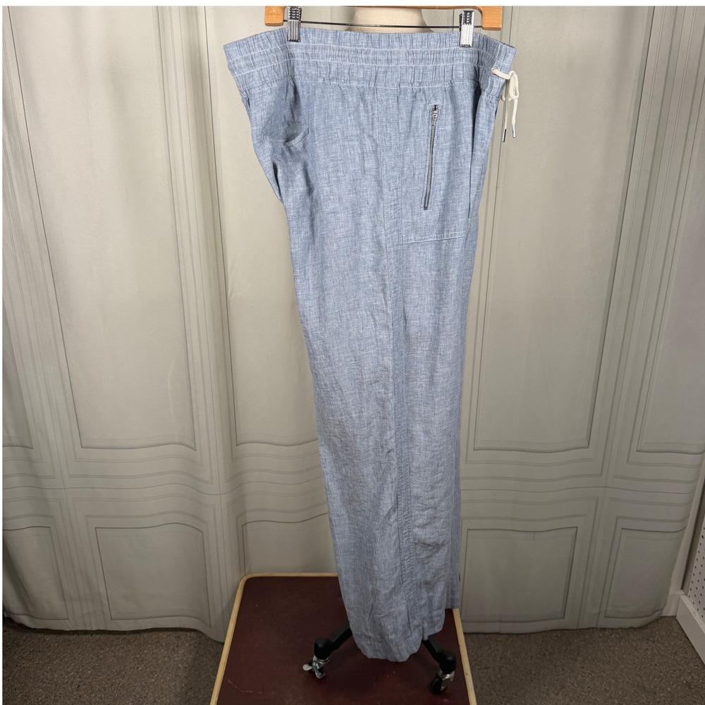 Athleta Cabo Linen Wide Leg Pants Light Blue Chambray Size 16 NWT SP22 - Picture 3 of 16